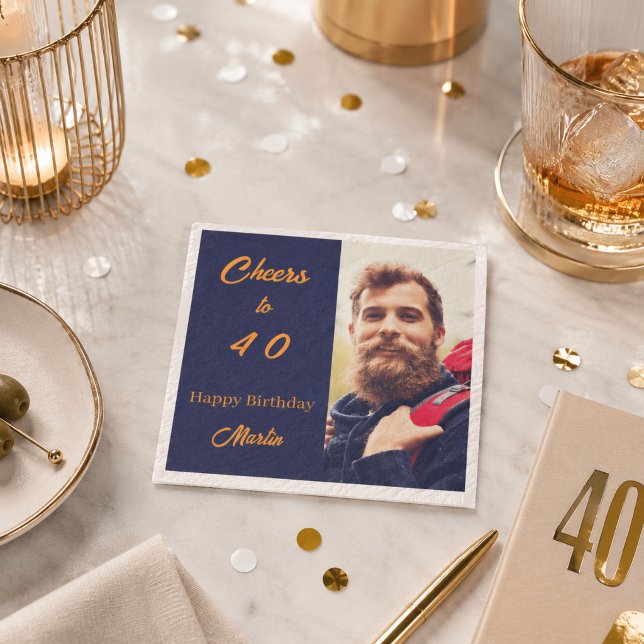 Geburtstagsfoto blau gold Prost Männer Serviette (Von Creator hochgeladen)