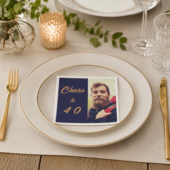 Geburtstagsfoto blau gold Prost Männer Serviette (Von Creator hochgeladen)