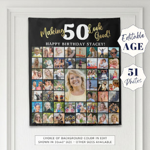 Geburtstagsfoto Collage AGE sieht gut aus 51 Pic Wandteppich