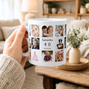 Geburtstagsfoto-Collage weiß schwarz Kaffeetasse