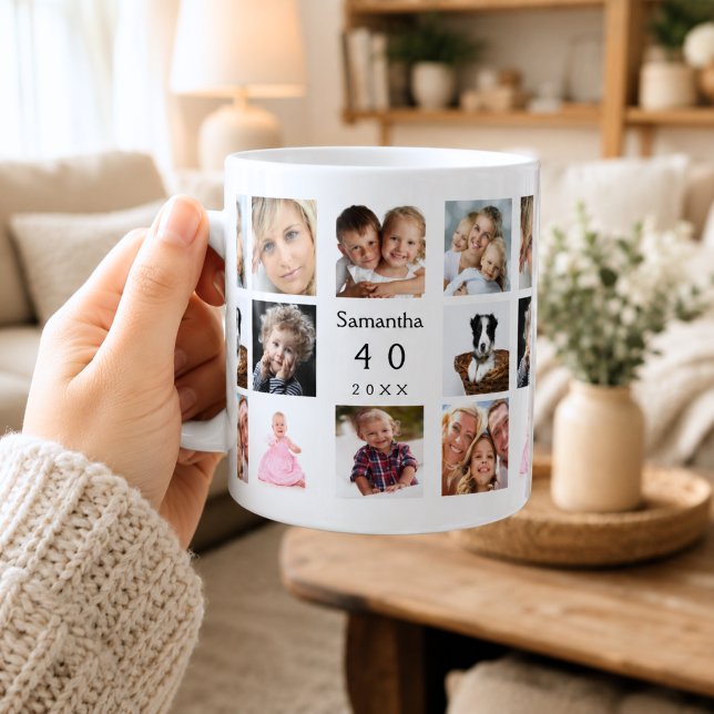 Geburtstagsfoto-Collage weiß schwarz Kaffeetasse (Von Creator hochgeladen)