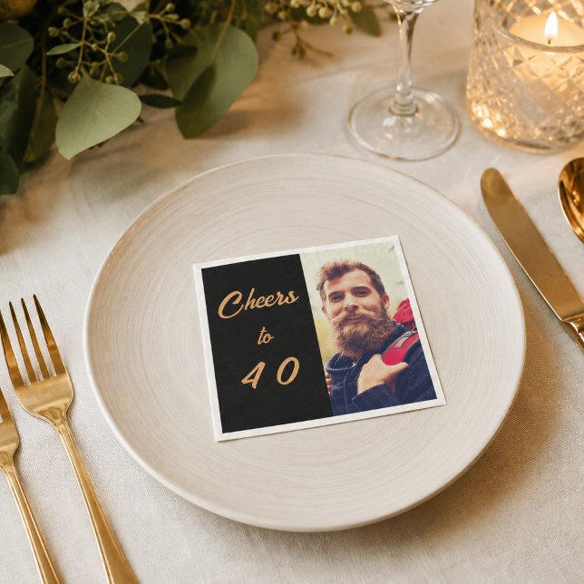 Geburtstagsfoto Schwarz Gold Prost Männer Serviette (Von Creator hochgeladen)