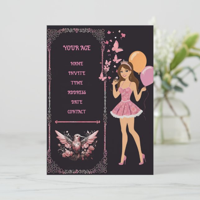 Geburtstagsfoto-Template kann vollständig personal Einladung (Stehend Vorderseite)