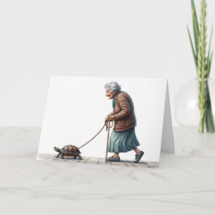 Geburtstagsfrau beim Wandern einer Schildkröte Karte