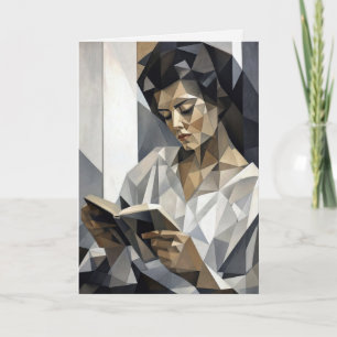 Geburtstagsfrau liest ein Buch Kubistische Kunstfo Karte