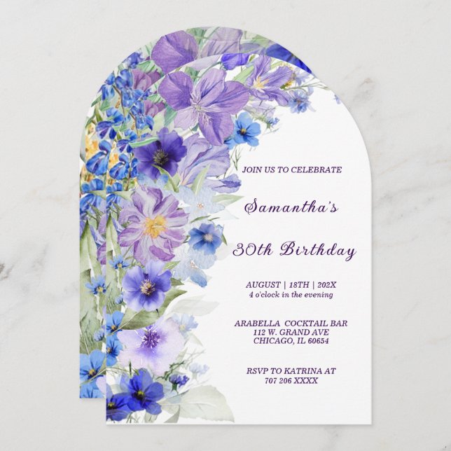 Geburtstagsfrau mit Wildblumen Einladung (Vorne/Hinten)