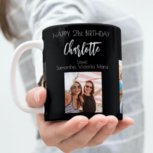 Geburtstagsfreund schwarze Foto-Namen Kaffeetasse