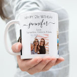 Geburtstagsfreunde Schwarz-weißer Foto Kaffeetasse<br><div class="desc">Ein Geschenk von Freunden für den 21. Geburtstag einer Frau, die ihr Leben mit 3 Fotos von ihr, ihren Freunden, ihrer Familie, ihrem Interesse oder ihren Haustieren feiert. Personalisieren und fügen Sie ihren Namen, Alter 21 und Ihre Namen. Schwarze Buchstaben. Ein eleganter, klassischer weißer Hintergrund. Ihr Name ist mit einem...</div>