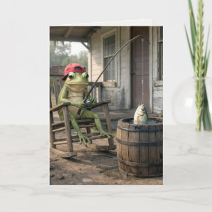 Geburtstagsfrosch angelt in einem Whiskyfass Karte