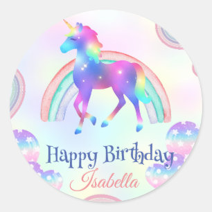 Geburtstagsgalaxie Regenbogen-Einhorn-Party für Mä Runder Aufkleber