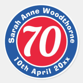 Geburtstagsgedenken mit Name, Alter und Datum Runder Aufkleber