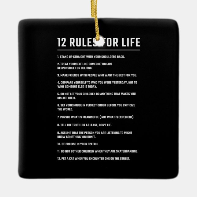 Geburtstagsgeschenk 12 Lebensregeln Keramikornament (Vorderseite)