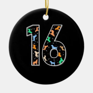 Geburtstagsgeschenk   16. Geburtstag mit Hund Keramik Ornament