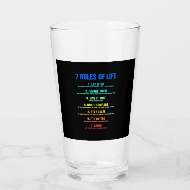 Geburtstagsgeschenk 7 Lebensregeln Glas (Vorderseite)