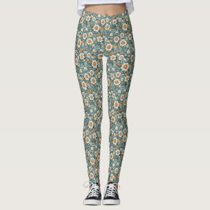 Geburtstagsgeschenk   Aquamarines und Beige Blumen Leggings