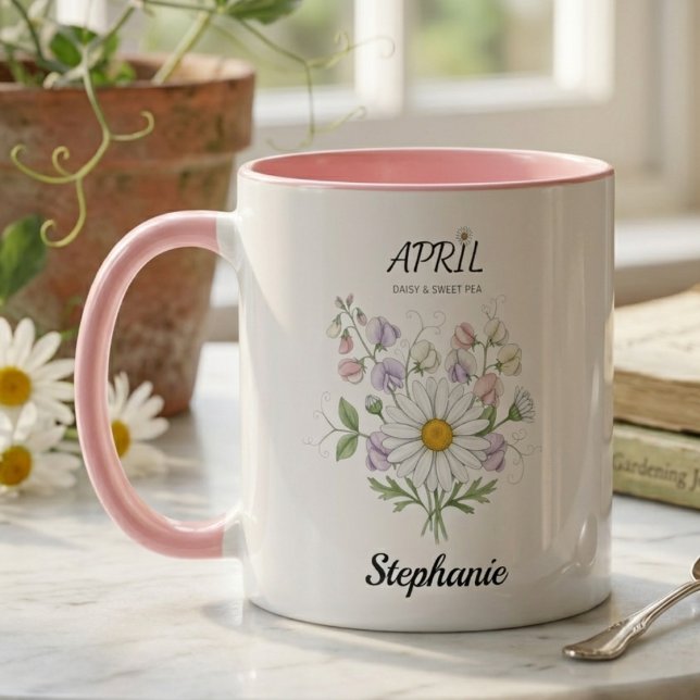 Geburtstagsgeschenk Botanische Schwester April-Geb Tasse (Soft Daisy Birth Flower – Personalized April Gift)
