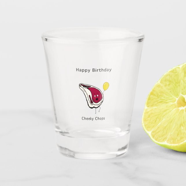 Geburtstagsgeschenk, freche Koteletts. Alles Gute  Schnapsglas (Vorderseite)