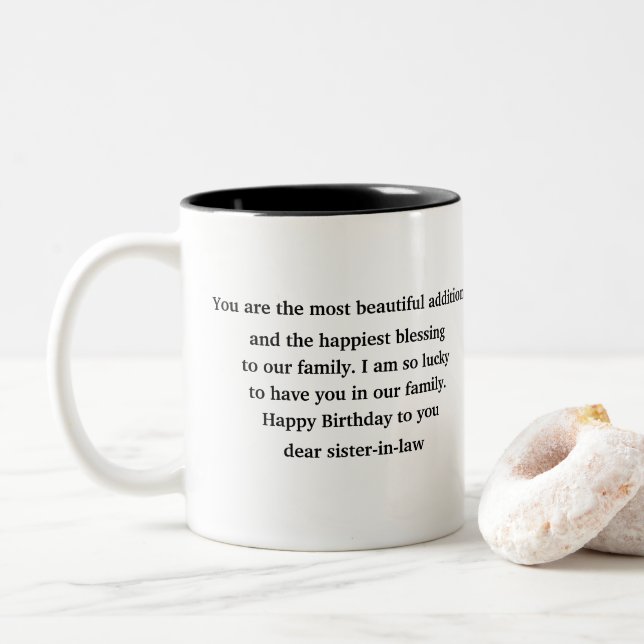 Geburtstagsgeschenk für die Juristenministerin  Zweifarbige Tasse (Mit Donut)