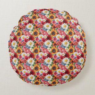 Geburtstagsgeschenk Lebendige Blumenanordnung Rundes Kissen