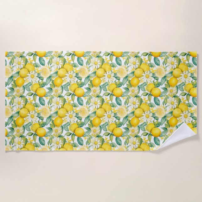 Geburtstagsgeschenk | Lemon und Daisy Seamless Strandtuch (Vorderseite)