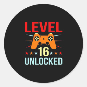 Geburtstagsgeschenk   Level 16 Unlock Gamer Runder Aufkleber