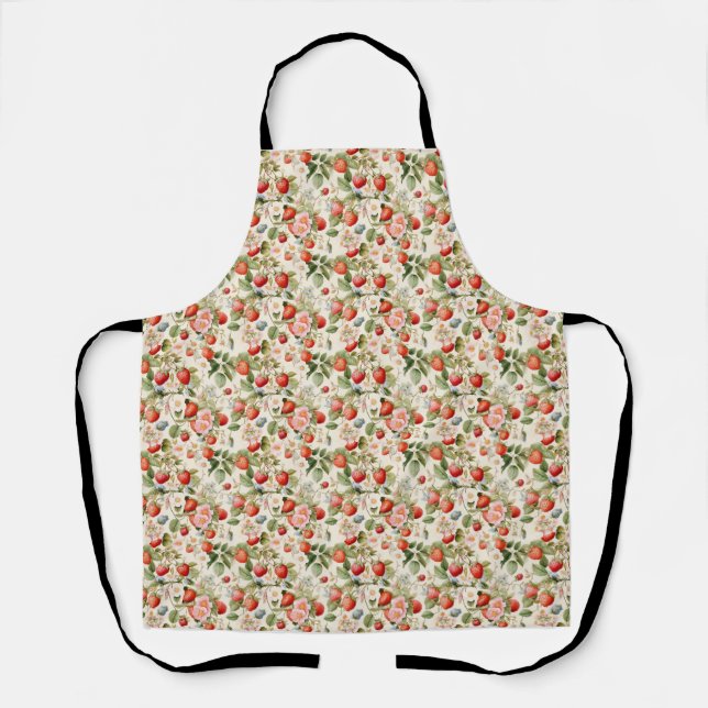 Geburtstagsgeschenk | Meerlose Erdbeere und Blume Schürze (Vorderseite)