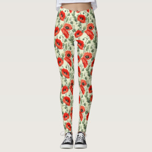 Geburtstagsgeschenk Nahtlose Rote Mohnblume Leggings