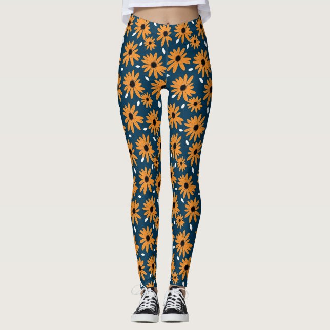 Geburtstagsgeschenk | Orange Daisy Seamless Leggings (Vorderseite)