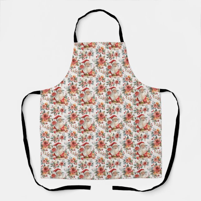 Geburtstagsgeschenk | Weihnachtsmann und Blumen Schürze (Vorderseite)