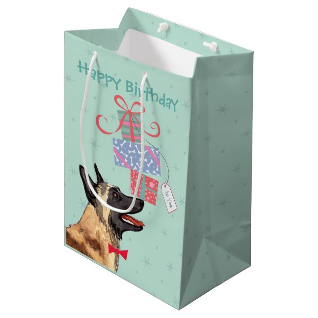 Geburtstagsgeschenke Malinois Mittlere Geschenktüte (Vorderseite Schrägansicht)