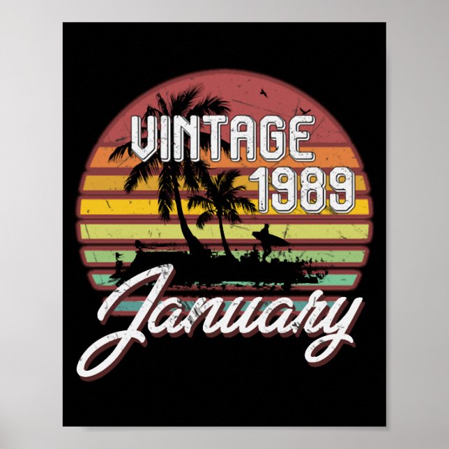 Geburtstagsgeschenke Retro Vintag Januar 1989 Poster (Vorne)