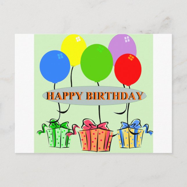 Geburtstagsgeschenke und Ballons Postkarte (Vorderseite)