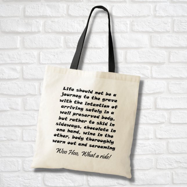 Geburtstagsgeschenke Weingeschenke Totenbeutel übe Tragetasche (Funny over the hill wine tote bag gift idea. Life should not be a journey humor saying.)