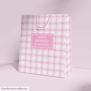 Geburtstagsgeschenktasche Classic Pink Tartan Eleg Mittlere Geschenktüte