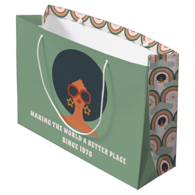 Geburtstagsgeschenktasche der 1970er Jahre Große Geschenktüte (Rückseite Schrägansicht)