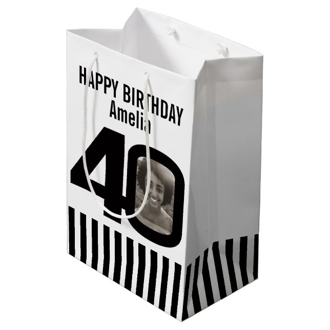 Geburtstagsgeschenktasche mit 40 Fotos Mittlere Geschenktüte (Rückseite Schrägansicht)