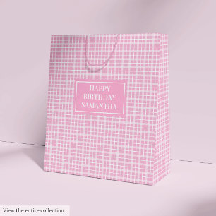 Geburtstagsgeschenktasche Pink Kariert Monogramm A Mittlere Geschenktüte