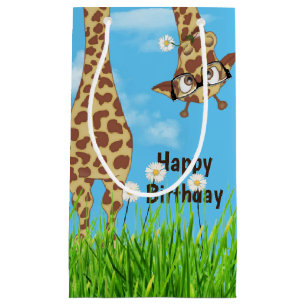 GeburtstagsGiraffe mit Brille im Gras Kleine Geschenktüte
