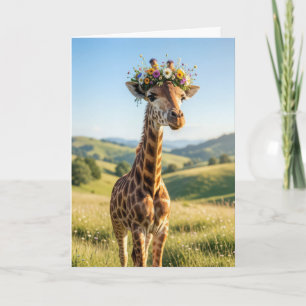 Geburtstagsgiraffe mit floraler Krone Karte