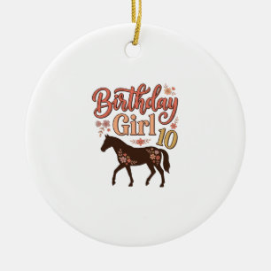 Geburtstagsgirl 10 Pferde Floral Vektor Design_1 Keramik Ornament