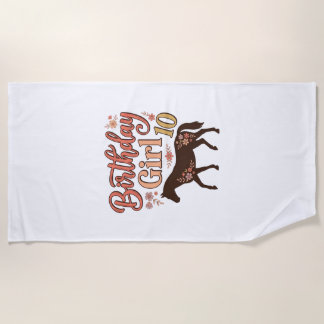 Geburtstagsgirl 10 Pferde Floral Vektor Design_1 Strandtuch