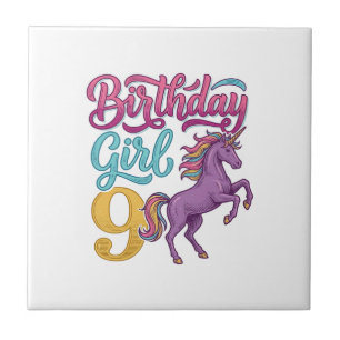 Geburtstagsgirl 9 Einhorn Vintage Gravur Design_1 Fliese