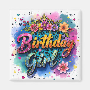 Geburtstagsgirl mit floralem Leopardenmuster Magnet