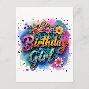 Geburtstagsgirl mit floralem Leopardenmuster Postkarte