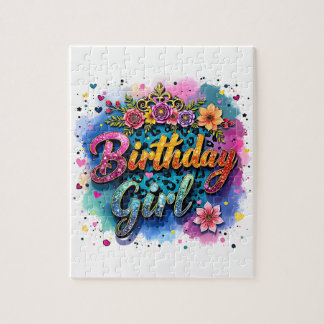 Geburtstagsgirl mit floralem Leopardenmuster Puzzle