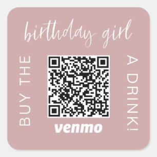 Geburtstagsgirl QR Code Kauf mir ein Getränk mit V Quadratischer Aufkleber
