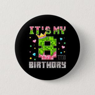 Geburtstagsgirl-Shirt 8. Geburtstag Videospiel Pix Button