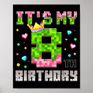 Geburtstagsgirl-Shirt 8. Geburtstag Videospiel Pix Poster