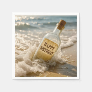 Geburtstagsglückwunsch in einer Flasche Serviette