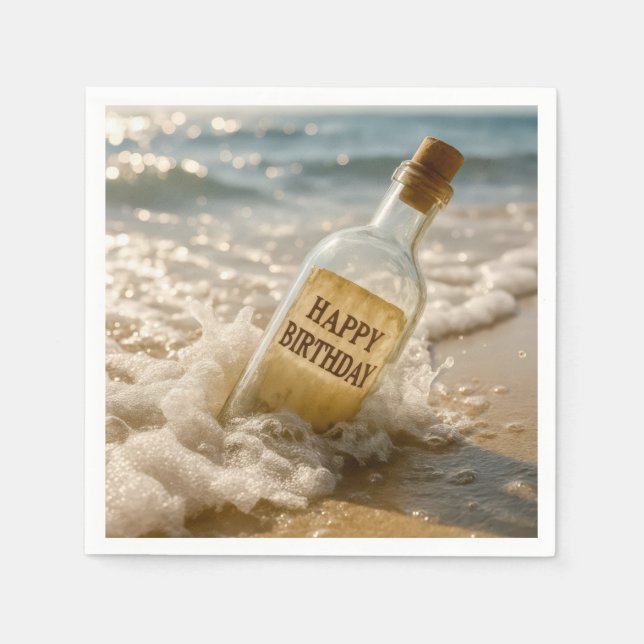 Geburtstagsglückwunsch in einer Flasche Serviette (Vorderseite)